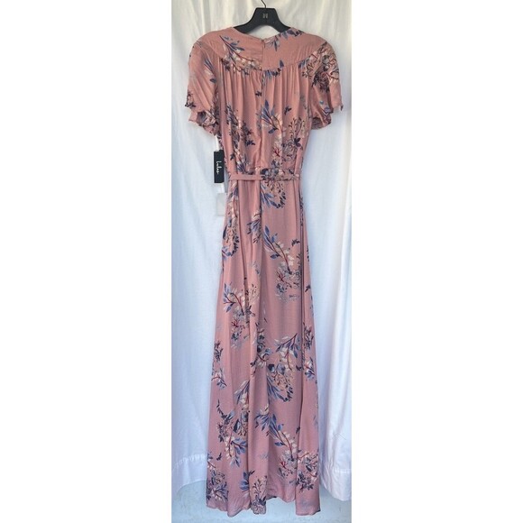 Lulu’s Pink Fiorire Rose Floral Print Faux Wrap Long Maxi Dress Romantic Small - Picture 9 of 11